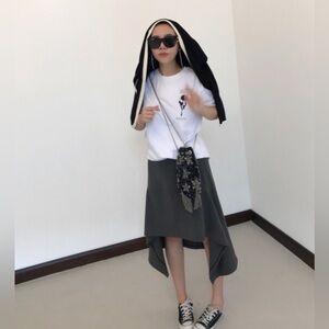 Marni Style Curve Asymmetric High-rise A-line Pleated Mermaid Midi Circle Skirt